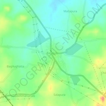 Mapa topográfico Banavara, altitude, relevo
