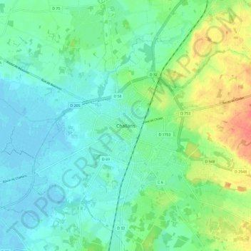 Mapa topográfico Challans, altitude, relevo