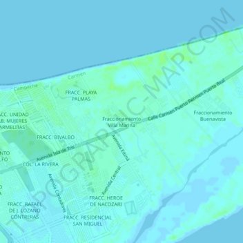 Mapa topográfico Fraccionamiento Villa Marina, altitude, relevo