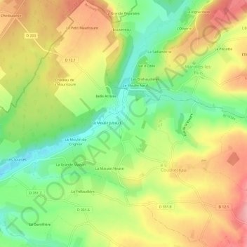 Mapa topográfico La Poterie, altitude, relevo