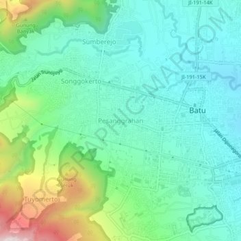Mapa topográfico Pesanggrahan, altitude, relevo