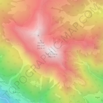 Mapa topográfico Col di Lana, altitude, relevo