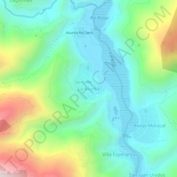 Mapa topográfico La Asunta, altitude, relevo