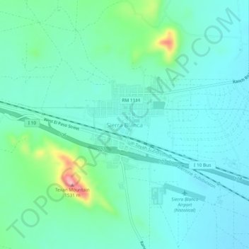 Mapa topográfico Sierra Blanca, altitude, relevo