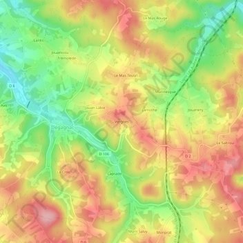 Mapa topográfico Vergnes, altitude, relevo