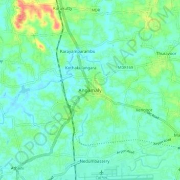 Mapa topográfico Angamaly, altitude, relevo