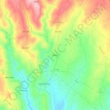 Mapa topográfico Lamas, altitude, relevo
