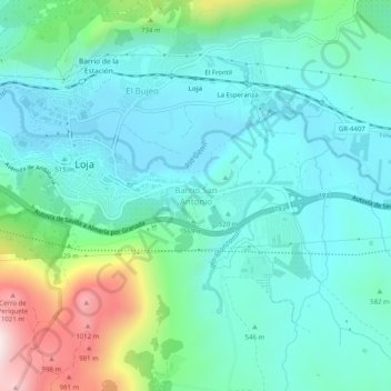 Mapa topográfico Barrio San Antonio, altitude, relevo