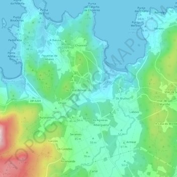 Mapa topográfico Moraime, altitude, relevo