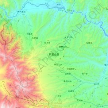 Mapa topográfico 积石山县, altitude, relevo