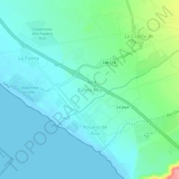 Mapa topográfico Palma Alta, altitude, relevo