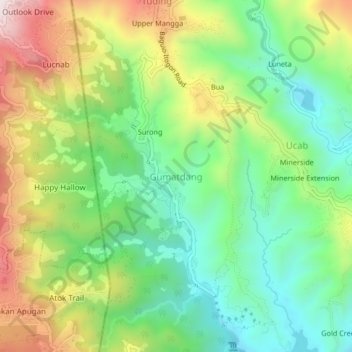 Mapa topográfico Gumatdang, altitude, relevo