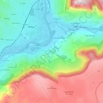 Mapa topográfico La Coste, altitude, relevo