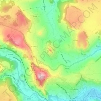 Mapa topográfico Polignac, altitude, relevo