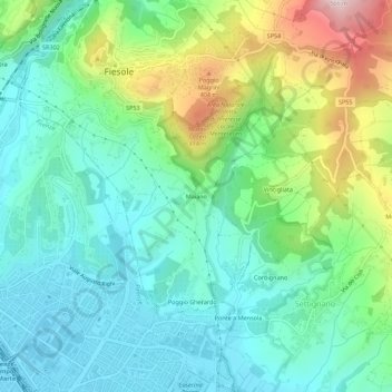Mapa topográfico Maiano, altitude, relevo