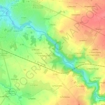 Mapa topográfico Hucheloup, altitude, relevo