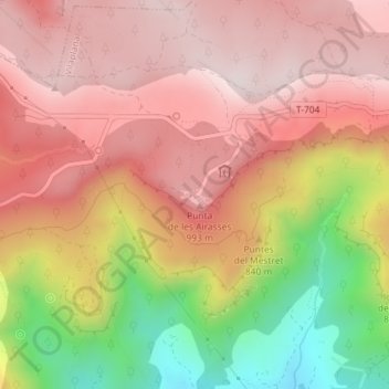 Mapa topográfico la Mussara, altitude, relevo