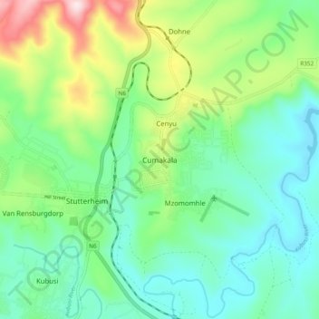 Mapa topográfico Cumakala, altitude, relevo