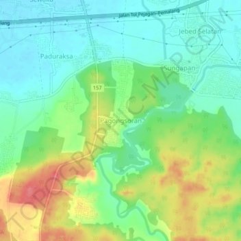 Mapa topográfico Pagongsoran, altitude, relevo