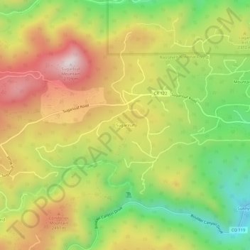 Mapa topográfico Sugarloaf, altitude, relevo