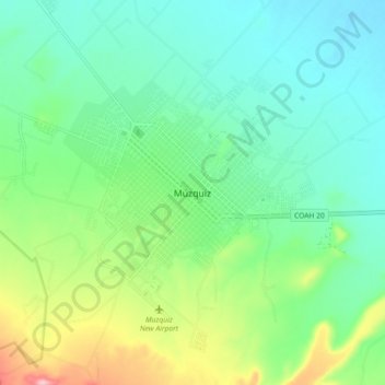 Mapa topográfico Múzquiz, altitude, relevo