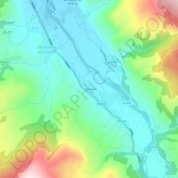 Mapa topográfico Ontaneda, altitude, relevo