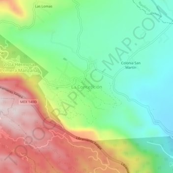 Mapa topográfico La Concepción, altitude, relevo