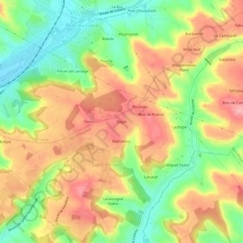 Mapa topográfico Faget, altitude, relevo