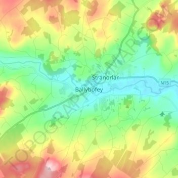 Mapa topográfico Ballybofey, altitude, relevo