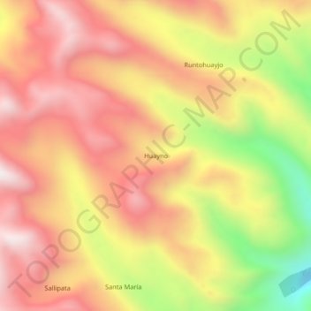Mapa topográfico Huayno, altitude, relevo