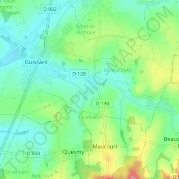 Mapa topográfico Buchoire, altitude, relevo