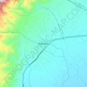 Mapa topográfico Restrepo, altitude, relevo