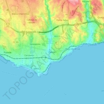 Mapa topográfico Oeiras, altitude, relevo