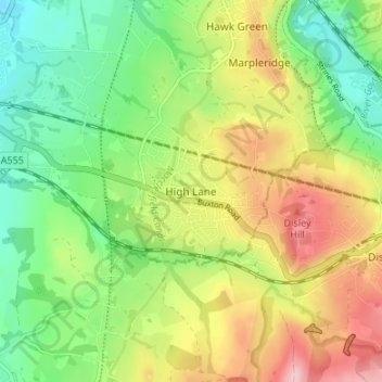 Mapa topográfico High Lane, altitude, relevo