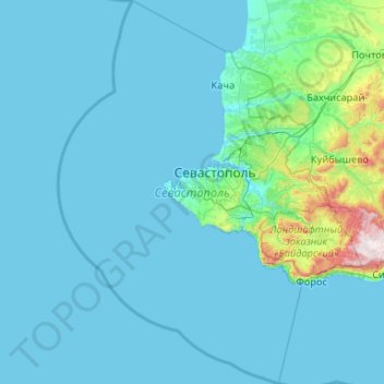 Mapa topográfico Sebastopol, altitude, relevo