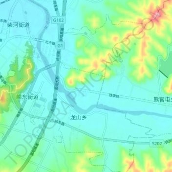 Mapa topográfico 岭东街道, altitude, relevo