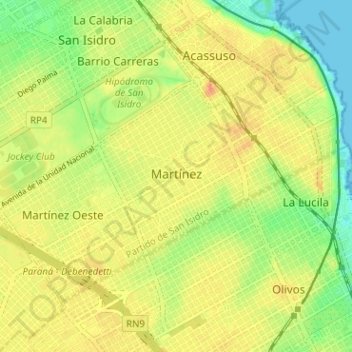 Mapa topográfico Martínez, altitude, relevo