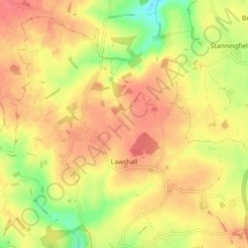 Mapa topográfico Lawshall, altitude, relevo