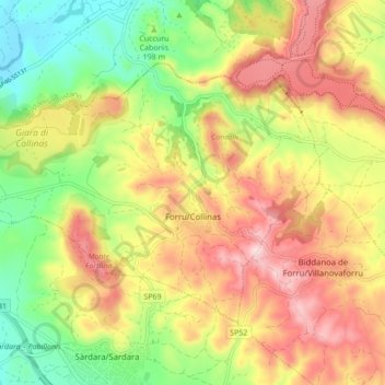 Mapa topográfico Collinas, altitude, relevo