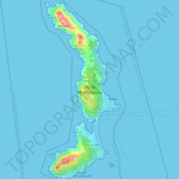 Mapa topográfico Isla de Monteagudo, altitude, relevo
