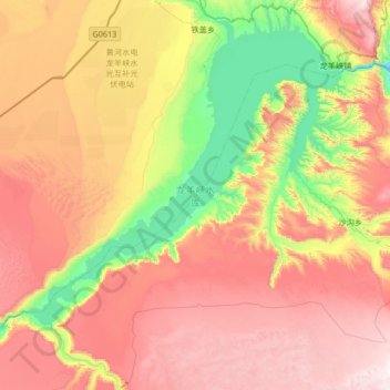 Mapa topográfico 龙羊峡水库, altitude, relevo