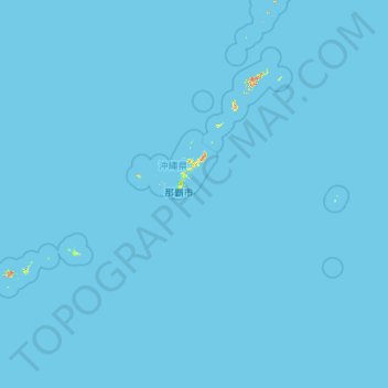 Mapa topográfico 沖縄県, altitude, relevo
