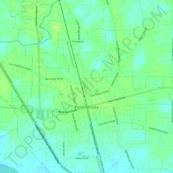 Mapa topográfico Ponchatoula, altitude, relevo