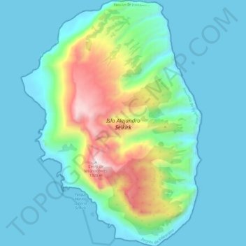 Mapa topográfico Alejandro Selkirk, altitude, relevo