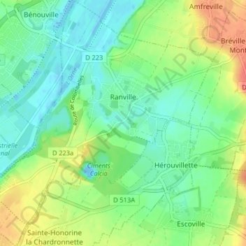 Mapa topográfico Ranville, altitude, relevo