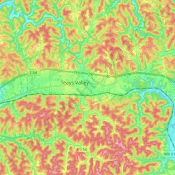 Mapa topográfico Teays Valley, altitude, relevo