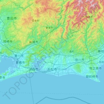 Mapa topográfico Hamamatsu, altitude, relevo