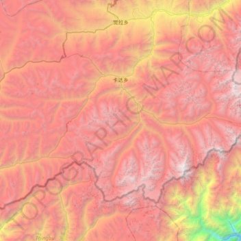 Mapa topográfico 卡达乡, altitude, relevo