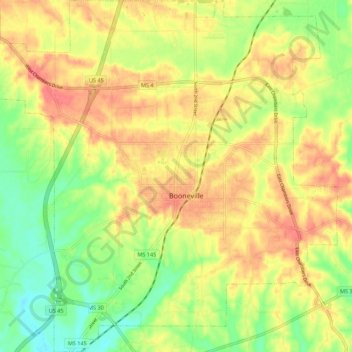 Mapa topográfico Booneville, altitude, relevo