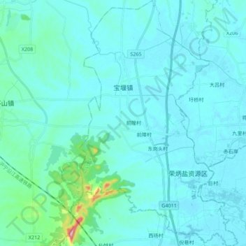 Mapa topográfico 宝堰镇, altitude, relevo